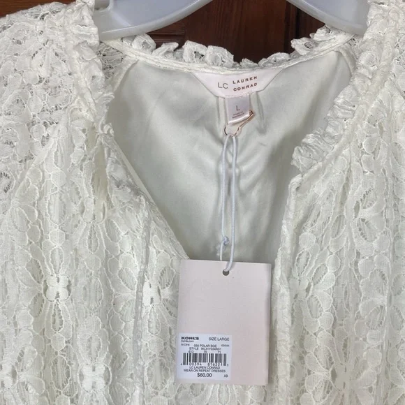 LC Lauren Conrad NWT Fit And Flare Double Ruffle Sleeve White Lace Dress | Sz L - Picture 3 of 7